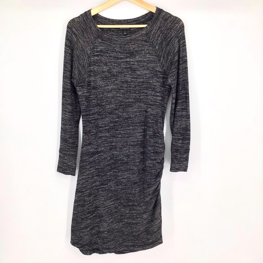 Banana Republic Shirred Black Gray Knit Long Sleeve Dress Size Small